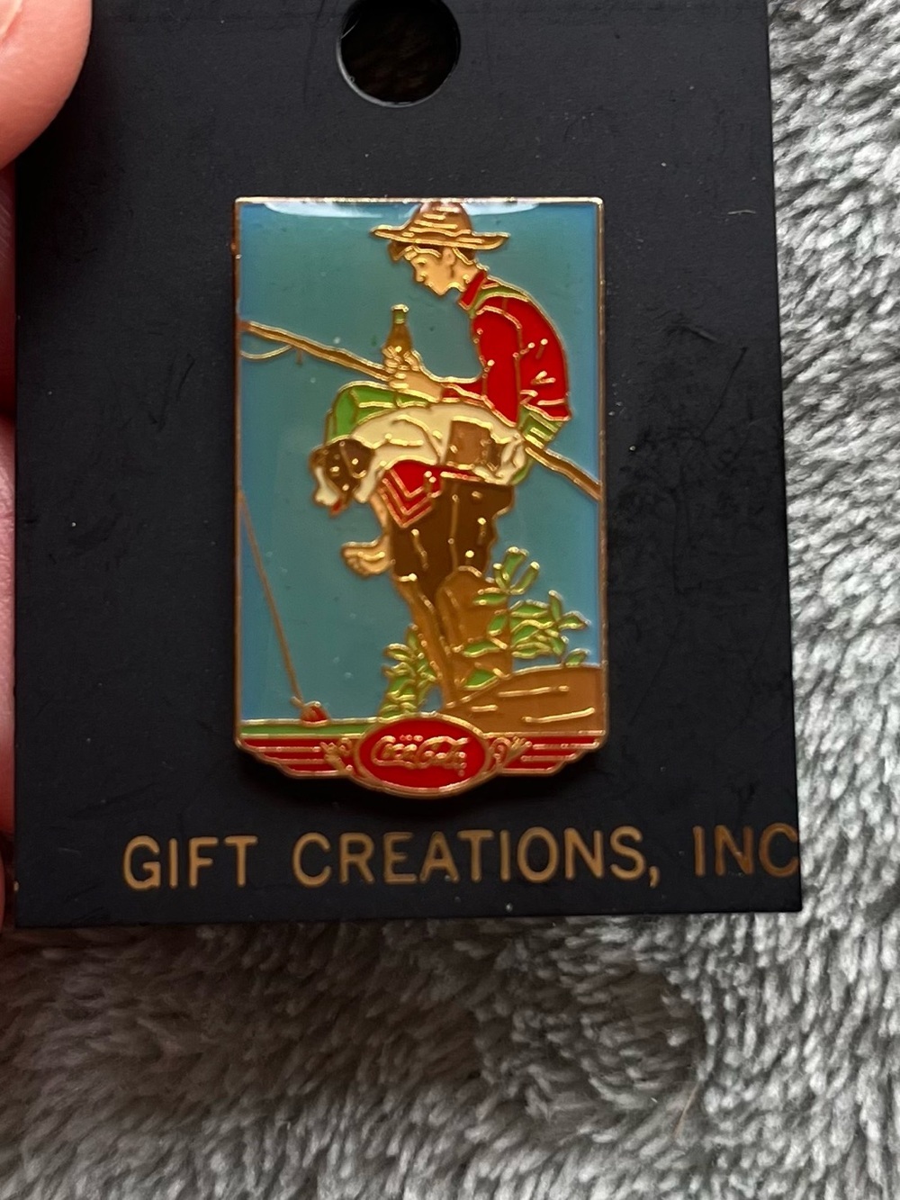Vintage 1987 Coca Cola Pin Boy Fishing